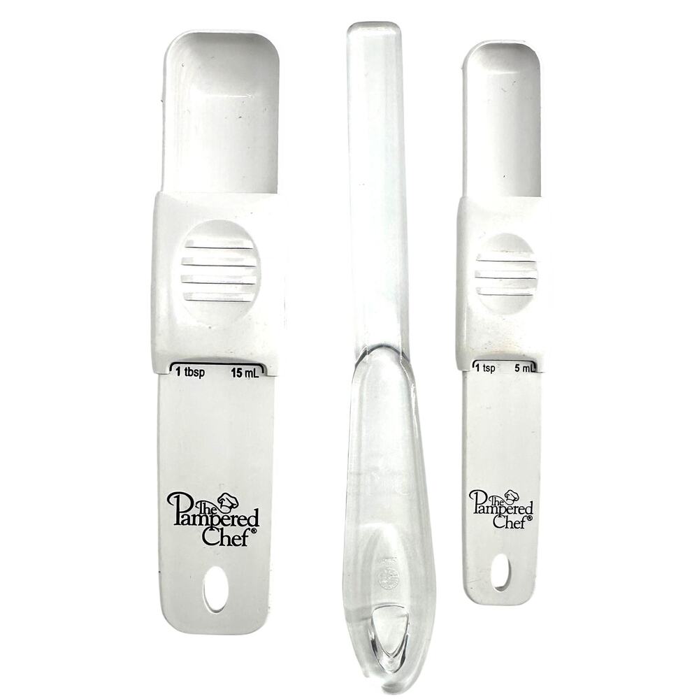 Pampered Chef Adjustable Measuring Spoon Set w Leveler Baking Kitchen Tool